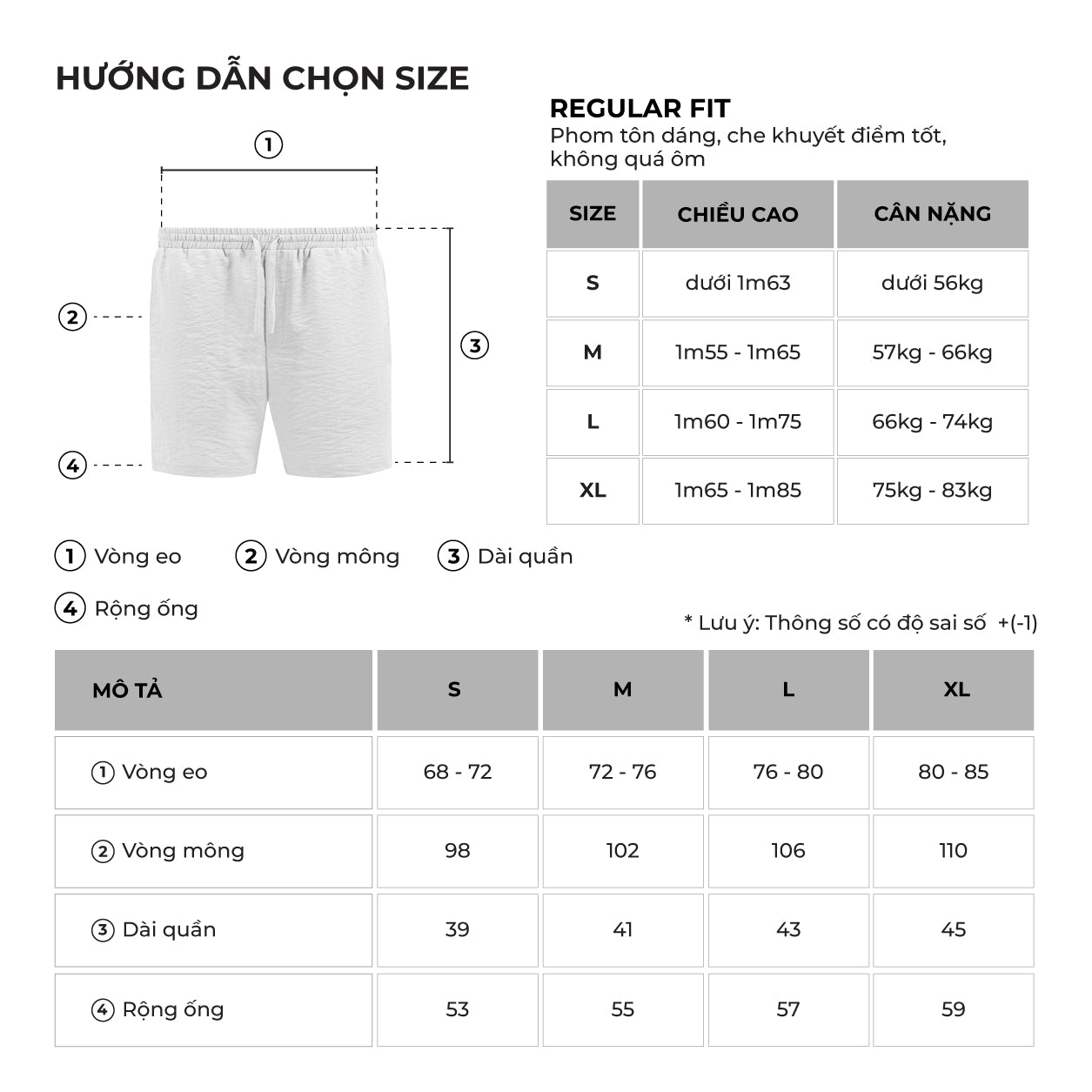 Bảng size của sản phẩm
