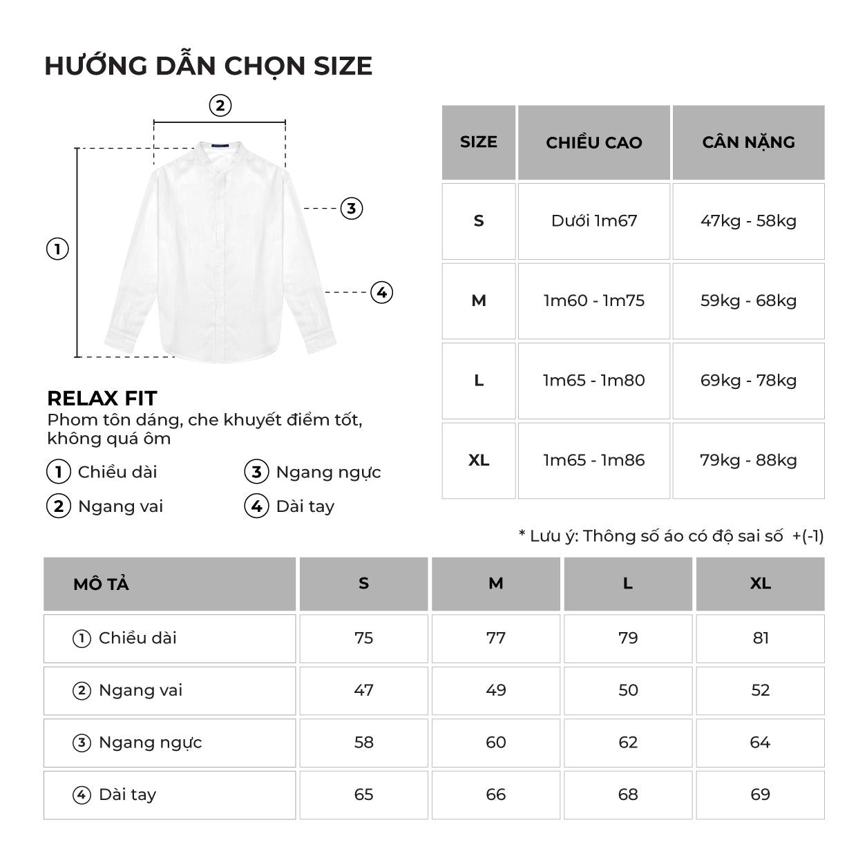 Bảng size của sản phẩm