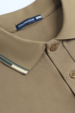 Chi Tiết Cổ Áo Polo Golden Polomanor Màu Nâu Đất Cotton Cvc Diamond Regular Fit