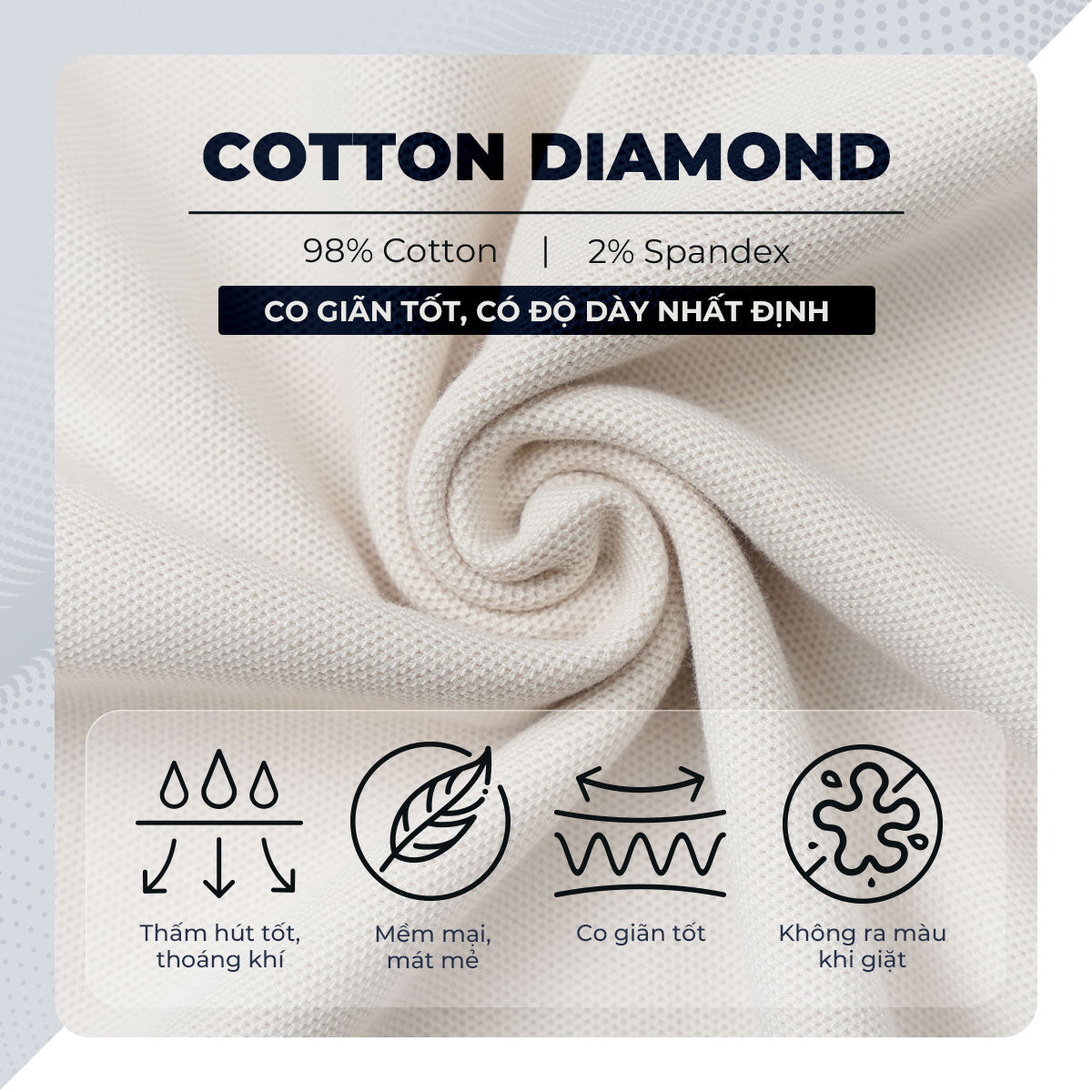 Chi Tiết Chất Vải Áo Polo Nam Basic Diamond Polomanor Cotton Cvc Diamond Regular Fit