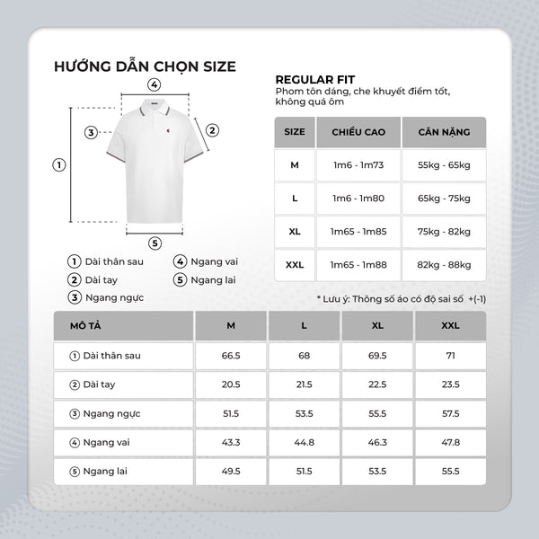 Chi Tiết Bảng Size Áo Polo Fusion Polomanor Cotton Cvc Diamond Regular Fit