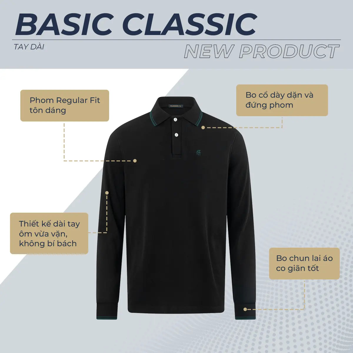 Áo Polo Dài Tay Basic Classic Polomanor Cotton Interlock Regular Fit