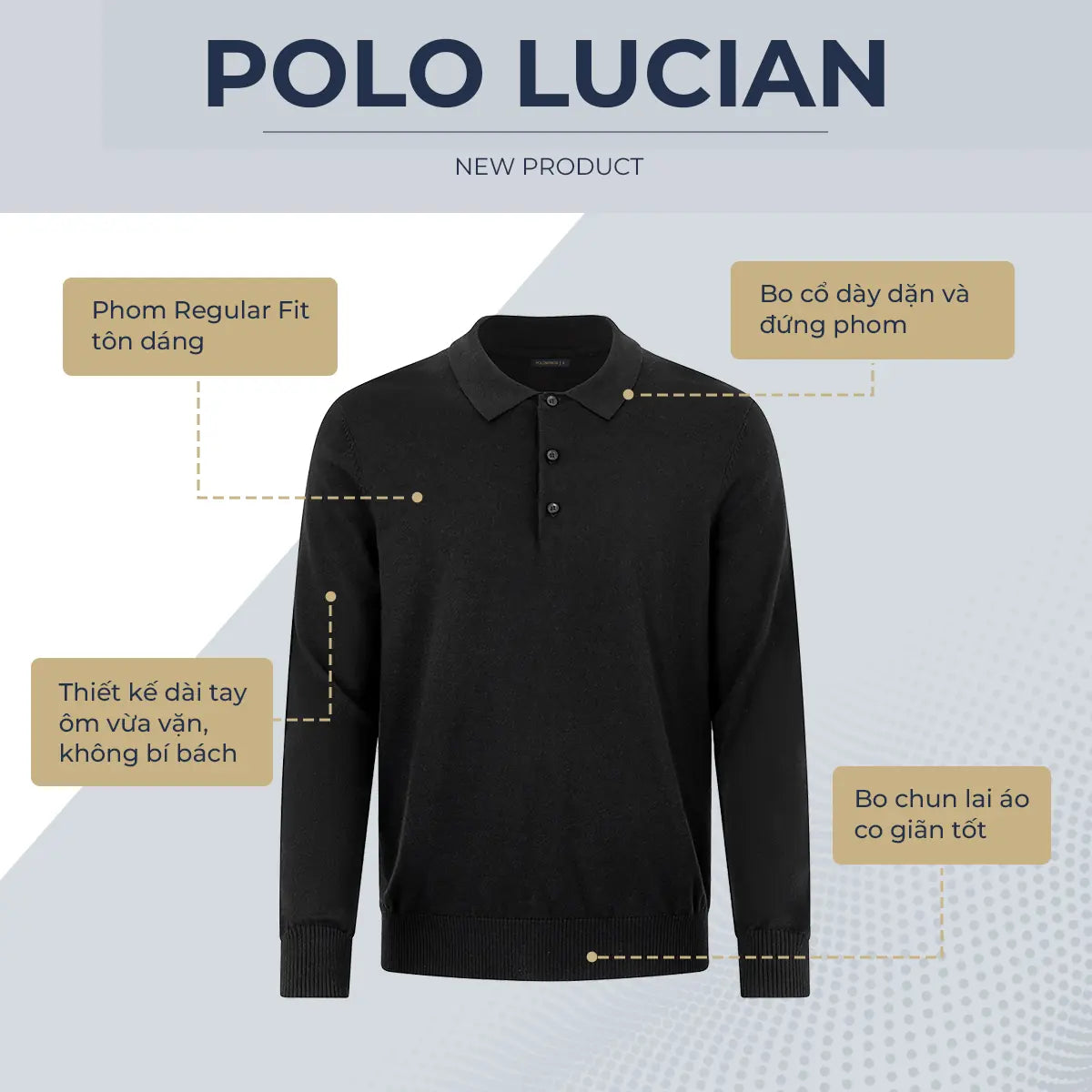Áo Polo Dài Tay Lucian Dệt Kim Polomanor Dệt Kim Regular Fit