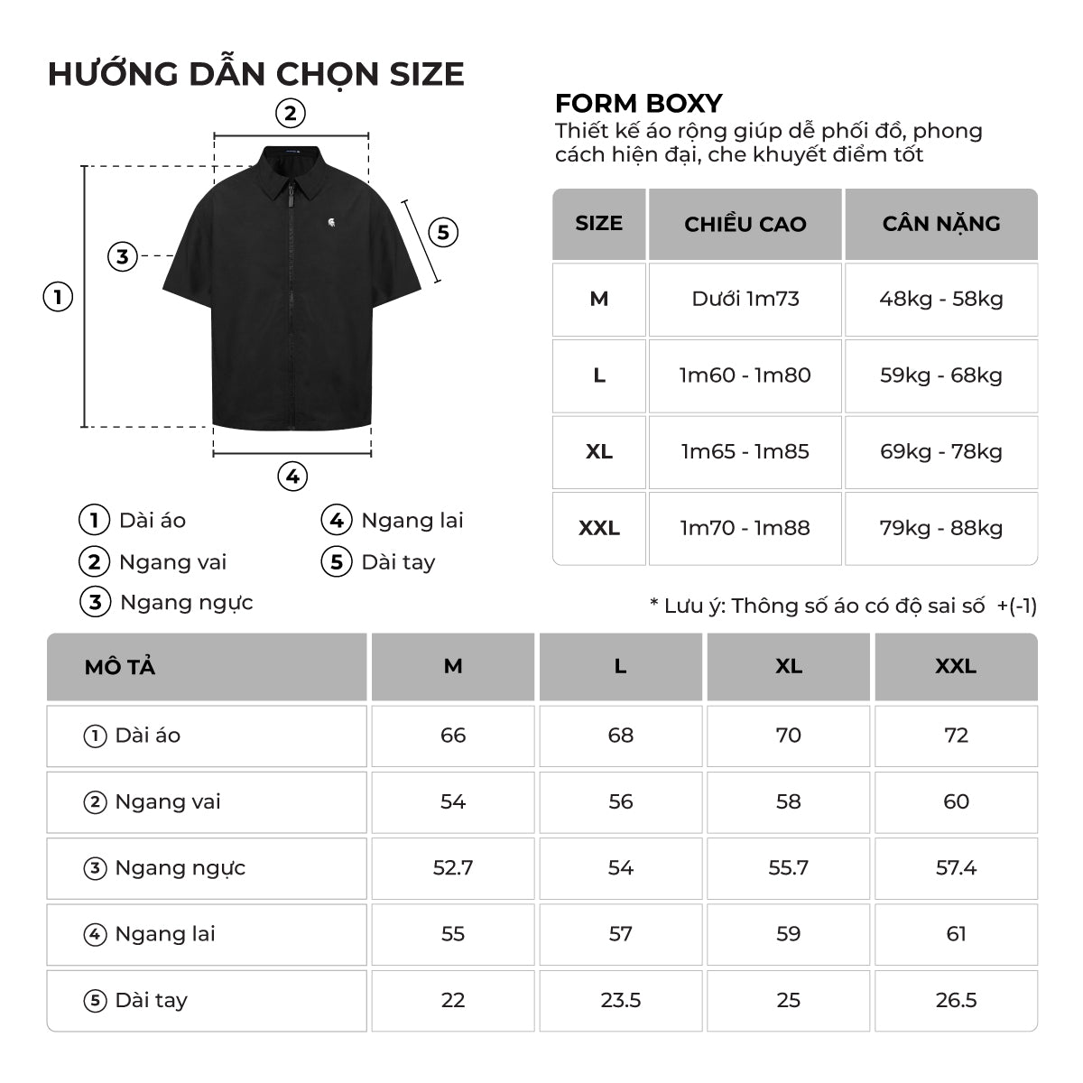 Bảng size của sản phẩm