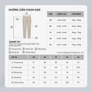 Chi Tiết Bảng Size Quần Dài Nam Classic Pants Polomanor Màu Be Khaki Tây Regular Fit