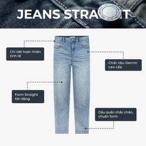 Quần Jean Straight Polomanor Màu Xanh Nhạt Denim Jean Regular Fit