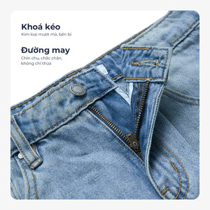 Chi Tiết Khoá Kéo Quần Jean Straight Polomanor Màu Xanh Nhạt Denim Jean Regular Fit