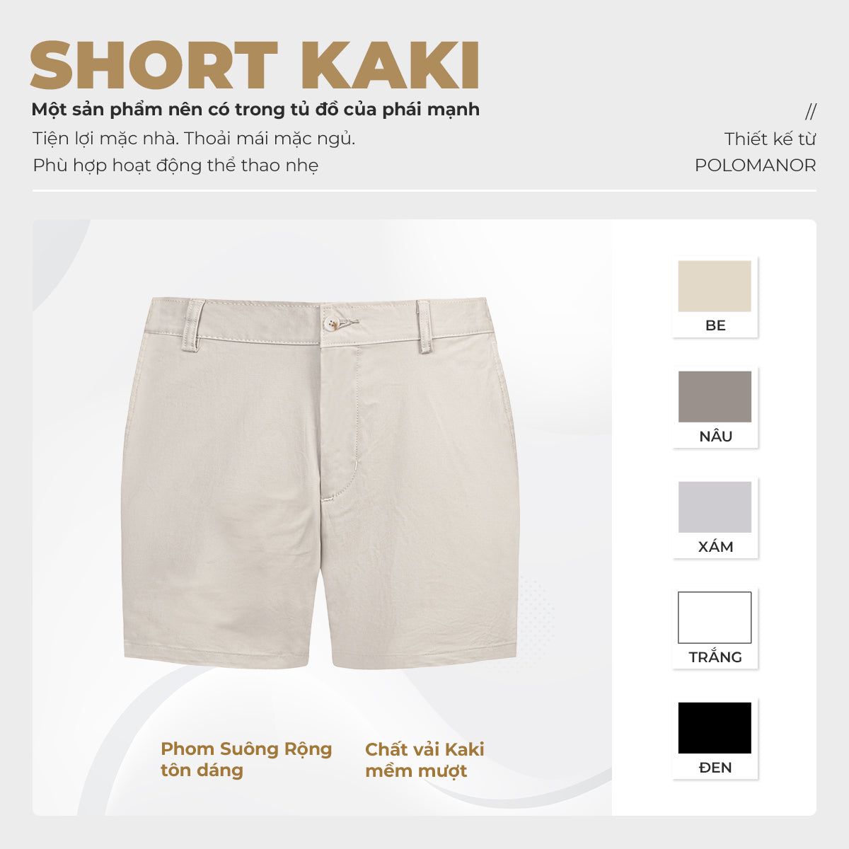 Quần Shorts Nam Vải Kaki