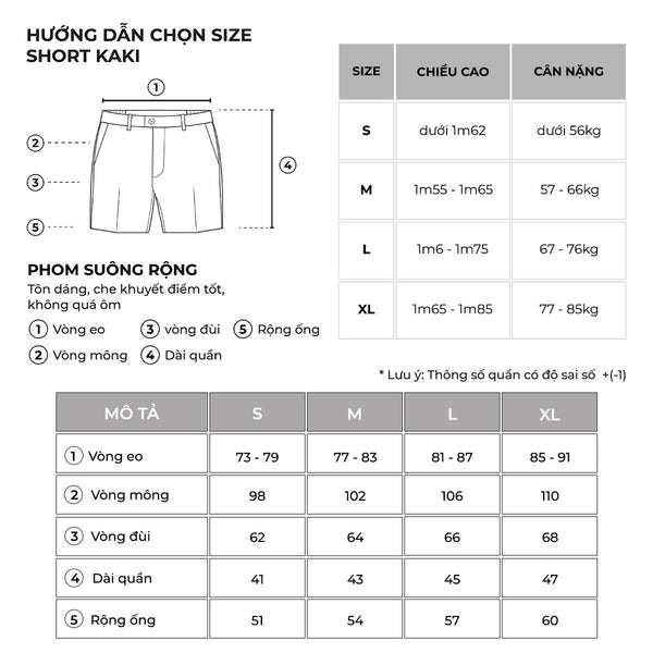 Chi Tiết Bảng Size Quần Shorts Nam Kaki Polomanor Màu Be Khaki Tây Regular Fit