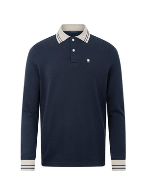 Áo Polo Nam Tay Dài Hames Polomanor Màu Navy Cotton Interlock Regular Fit