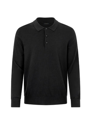 Áo Polo Dài Tay Lucian Dệt Kim Polomanor Màu Đen Dệt Kim Regular Fit