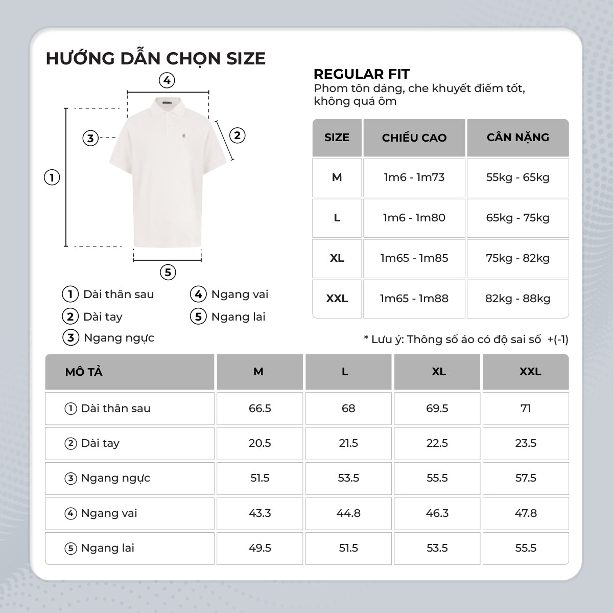 Chi Tiết Bảng Size Áo Polo Nam Basic Diamond Polomanor Cotton Cvc Diamond Regular Fit