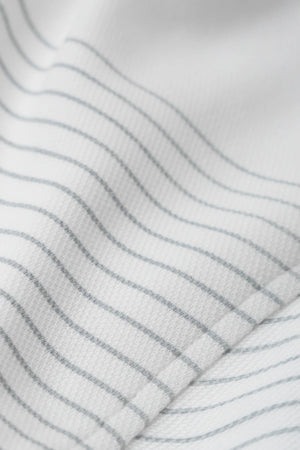 Chi Tiết Chất Vải Áo Polo Elon Polomanor Màu Trắng Sọc Xanh Cotton Interlock Regular Fit