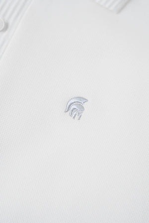 Chi Tiết Logo Áo Polo Elon Polomanor Màu Trắng Sọc Xanh Cotton Interlock Regular Fit