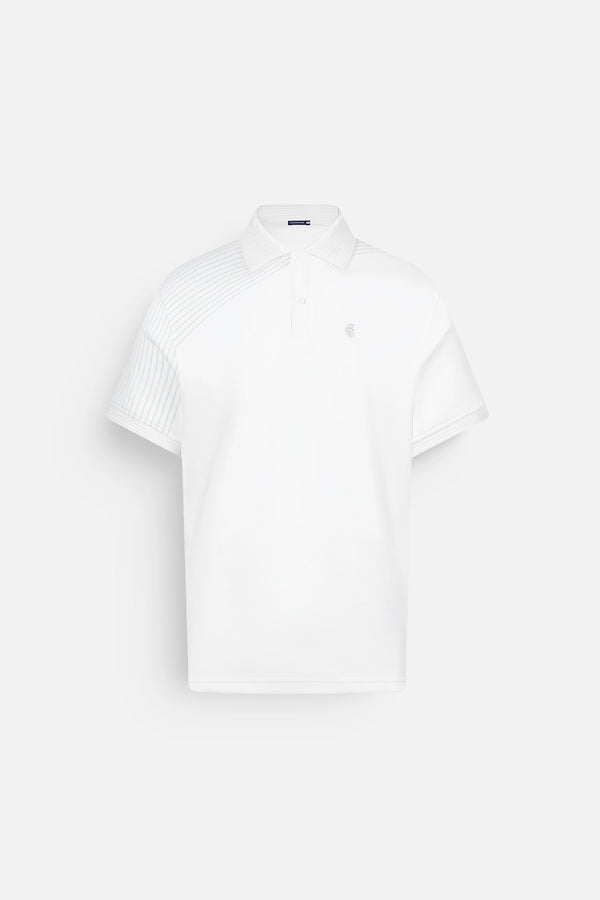 Áo Polo Elon Polomanor Màu Trắng Sọc Xanh Cotton Interlock Regular Fit