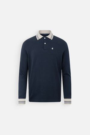 Áo Polo Nam Tay Dài Hames Polomanor Màu Navy Cotton Interlock Regular Fit