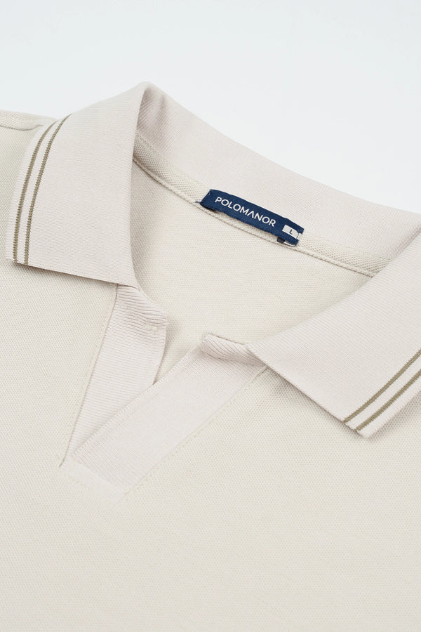Chi tiết cổ V Áo Polo Nam Milo Polomanor Màu Be Cotton Cvc Diamond Regular Fit