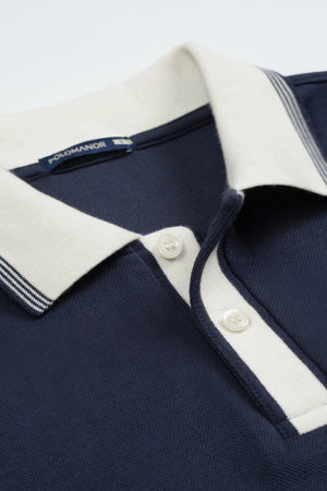 Chi tiết cổ Áo Polo Nam Noah Polomanor  Màu Navy Cotton Interlock Regular Fit