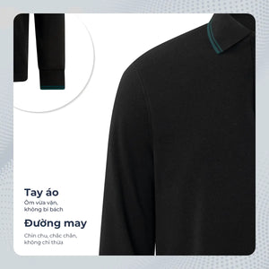 Chi Tiết Vai Áo Polo Dài Tay Basic Classic Polomanor Cotton Interlock Regular Fit
