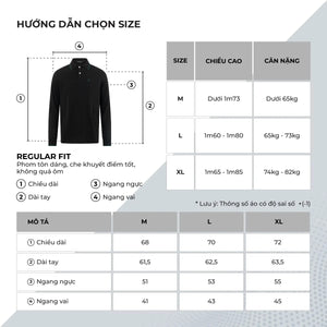 Chi Tiết Bảng Size Áo Polo Dài Tay Basic Classic Polomanor Cotton Interlock Regular Fit