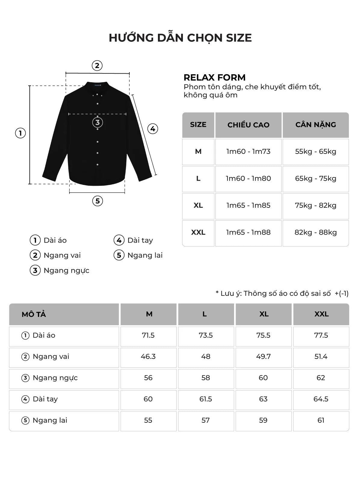 Bảng size của sản phẩm