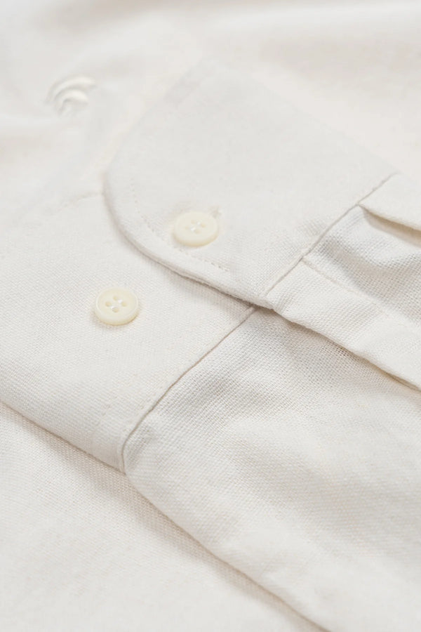 Áo Sơ Mi Dài Tay Justin Polomanor Màu Kem Linen Regular Fit Chi Tiết Tay Áo