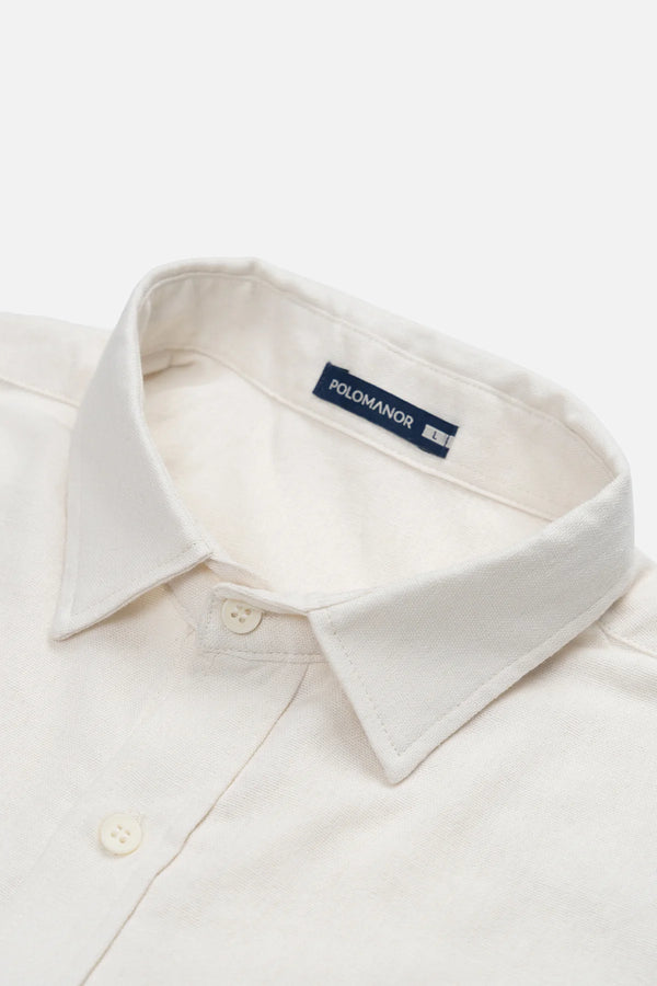 Áo Sơ Mi Dài Tay Justin Polomanor Màu Kem Linen Regular Fit Chi Tiết Cổ