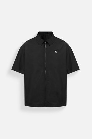 Áo sơ mi Zill form boxy màu đen, khóa kéo zipper kim loại chắc chắn, thiết kế rộng rãi hiện đại từ Polomanor