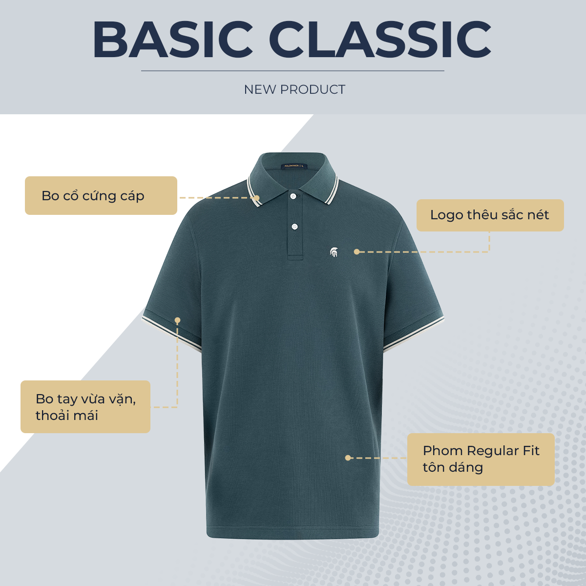 Áo Polo Nam Basic Classic vải cá sấu Cotton piqué Interlock phom Regular Fit