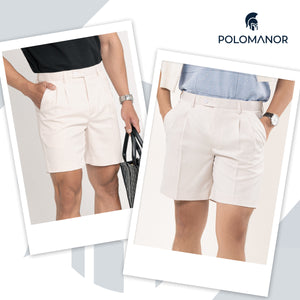 Quần Shorts Nam Classic Tây Polomanor Màu Trắng Khaki Tây Regular Fit