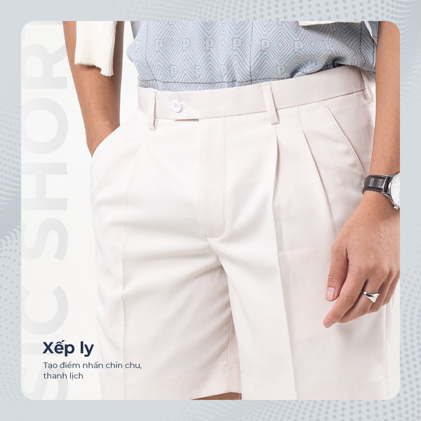 Chi Tiết Chun Ẩn Quần Shorts Nam Classic Tây Polomanor Màu Trắng Khaki Tây Regular Fit