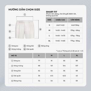 Chi Tiết Bảng Size Quần Shorts Nam Classic Tây Polomanor Màu Trắng Khaki Tây Regular Fit