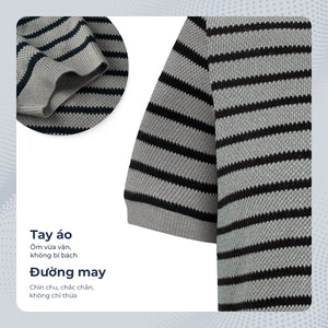 Chi Tiết Tay Áo Thun Nam Horiz Shirt Polomanor Màu Rêu Vải Dệt Kim Regular Fit