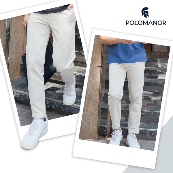 Quần Dài Nam Kaki Sd Gân Polomanor Màu Nâu Kaki Gân Hàn Quốc Regular Fit