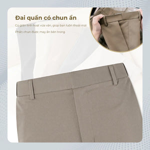 Chi Tiết Chun Ẩn Quần Dài Nam Kaki Sd Gân Polomanor Màu Nâu Kaki Gân Hàn Quốc Regular Fit