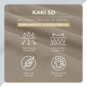 Chi Tiết Chất Vải Quần Dài Nam Kaki Sd Gân Polomanor Màu Nâu Kaki Gân Hàn Quốc Regular Fit