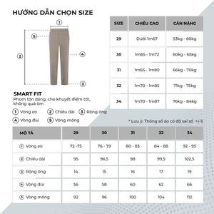 Chi Tiết Bảng Size Quần Dài Nam Kaki Sd Gân Polomanor Màu Nâu Kaki Gân Hàn Quốc Regular Fit