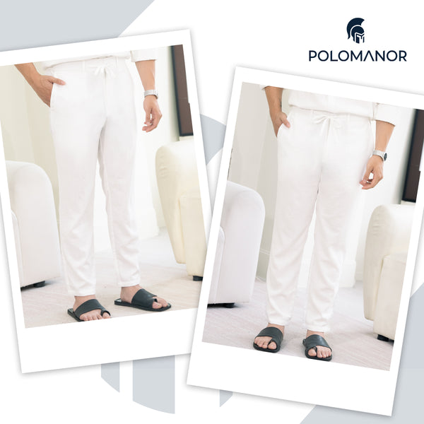 Chi Tiết Look Quần Dài  Linen Polomanor Màu Trắng Vải Linen Regular Fit