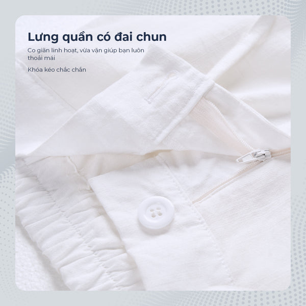 Quần Dài  Linen Polomanor Màu Trắng Vải Linen Regular Fit