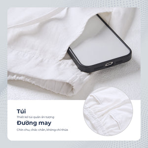 Chi Tiết Túi Quần Dài  Linen Polomanor Màu Trắng Vải Linen Regular Fit