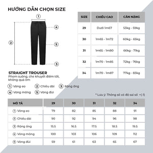 Chi Tiết Bảng Size Quần Dài  Linen Polomanor Màu Đen Vải Linen Regular Fit