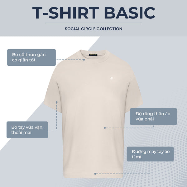 Áo Thun Nam T-Shirt Basic Polomanor Màu Be Thun Cvc Regular Fit