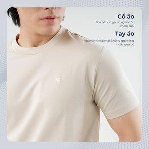 Chi Tiết Vai Áo Thun Nam T-Shirt Basic Polomanor Màu Be Thun Cvc Regular Fit