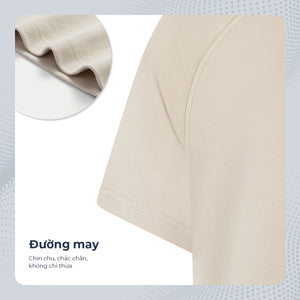 Chi Tiết Tay Áo Thun Nam T-Shirt Basic Polomanor Màu Be Thun Cvc Regular Fit