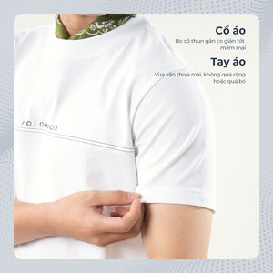 Chi Tiết Vai Áo Thun Nam T-Shirt Porin Polomanor Màu Trắng Thun Cvc Regular Fit