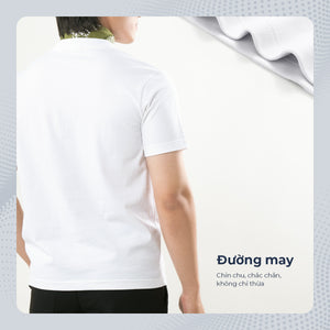 Chi Tiết Tay Áo Thun Nam T-Shirt Porin Polomanor Màu Trắng Thun Cvc Regular Fit