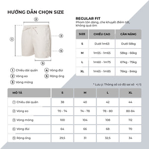 Chi Tiết Bảng Size Quần Short Nam Wizen Short Polomanor Màu Be Vải Dù Regular Fit