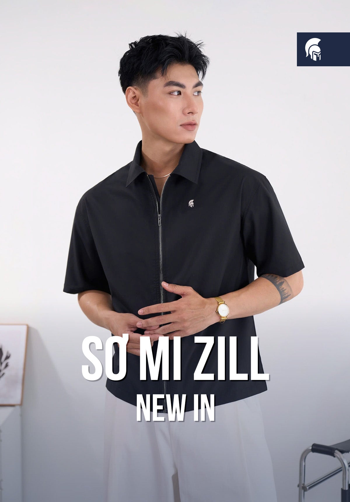 Áo sơ mi Zill form boxy màu đen, khóa kéo zipper kim loại chắc chắn, thiết kế rộng rãi hiện đại từ Polomanor