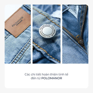 Quần Jean Straight Polomanor Màu Xanh Nhạt Denim Jean Regular Fit