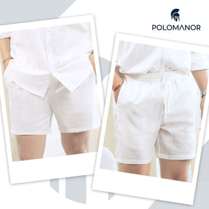 Quần Shorts Nam Linen Polomanor Màu Trắng Vải Linen Regular Fit
